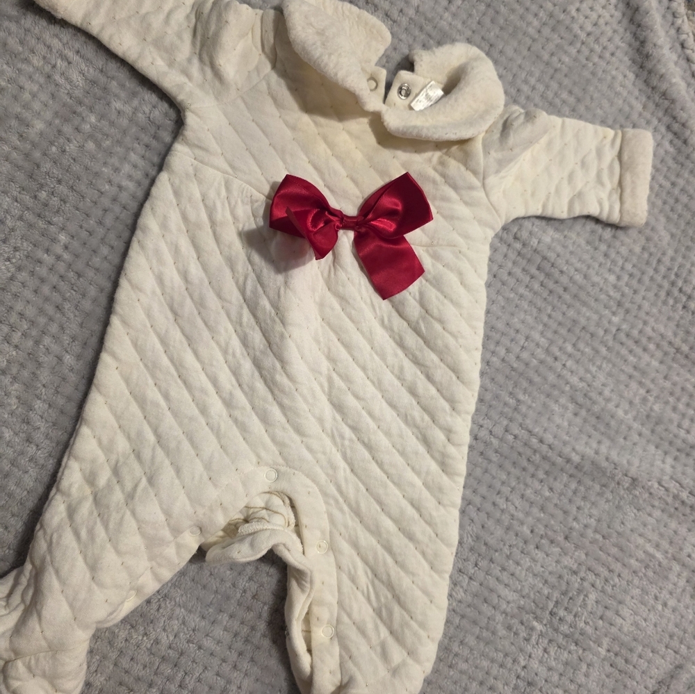 Nicole Miller Cream One Piece with Pink Bow